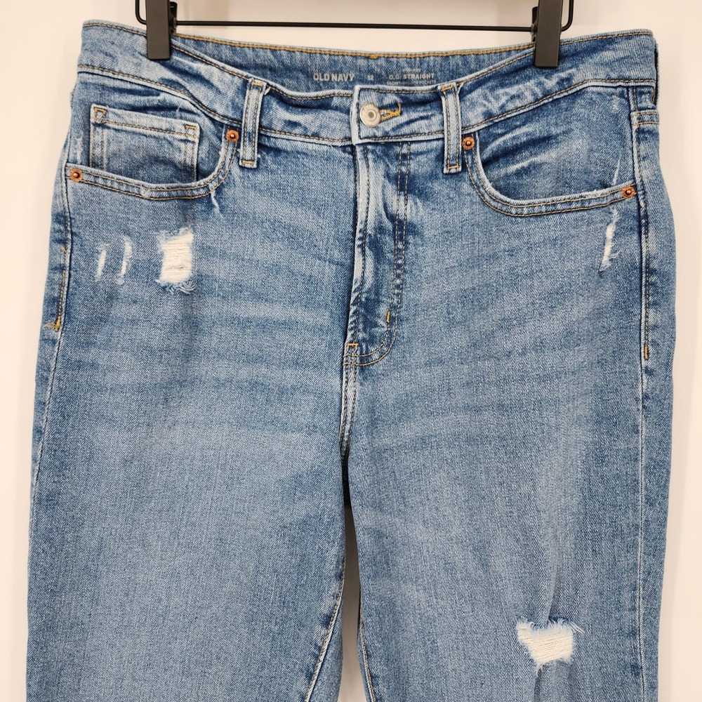 Old Navy Womens OG Straight Jeans Size 12 Distressed Raw Hem High Rise Denim - Picture 3 of 8